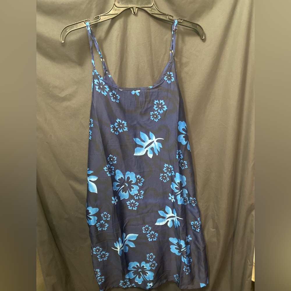 NWT Navy Blue Adjustable Spaghetti Strap Dress w/ Hawaiian Flowers